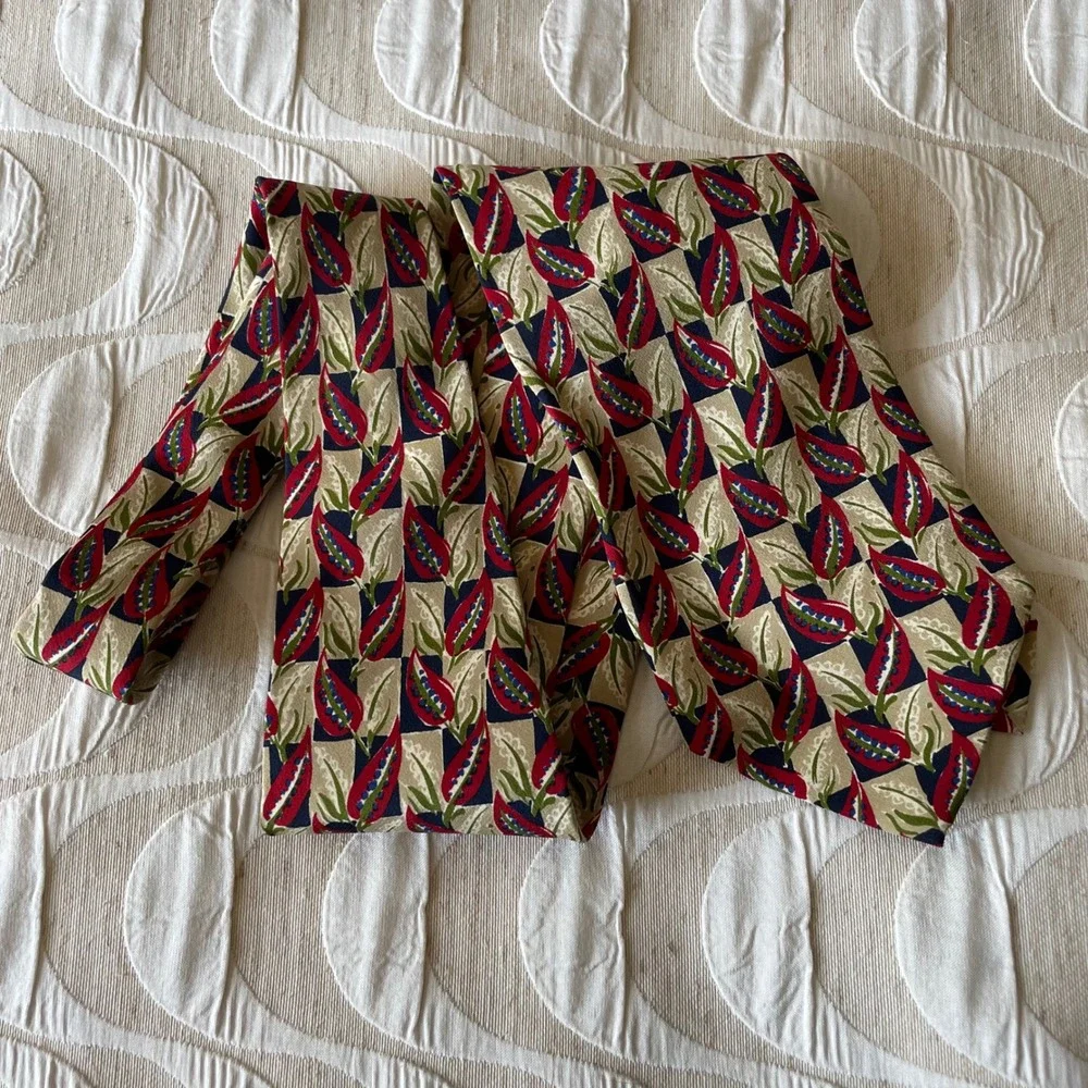 Ungaro Paris Mens Silk Tie Geometric Botanical Red Green Navy Made in Italy